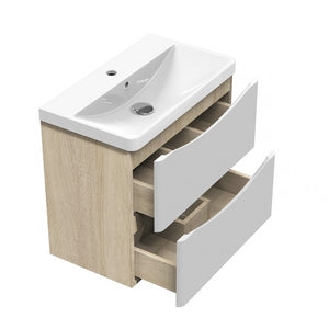 Meuble de salle de bain, Meuble de rangement avec lavabo, Meuble sous vasque suspendu, Blanc et Bois Clair 50cm 60 cm 80cm