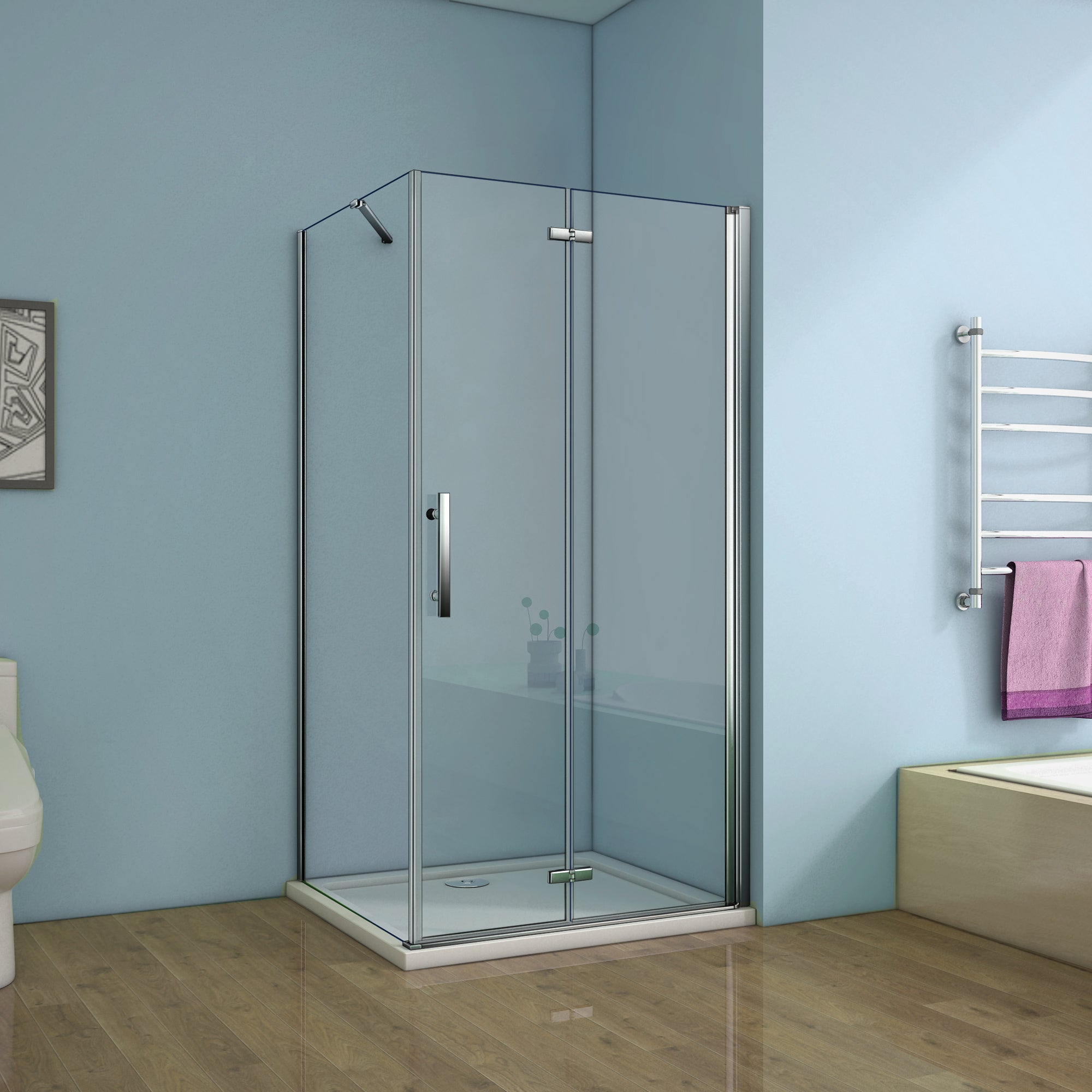 Aica cabine de douche pivotante-pliante,porte de douche avec paroi de douche avec barre de fixation 45cm,différentes dimensions disponibles -Livraison gratuite