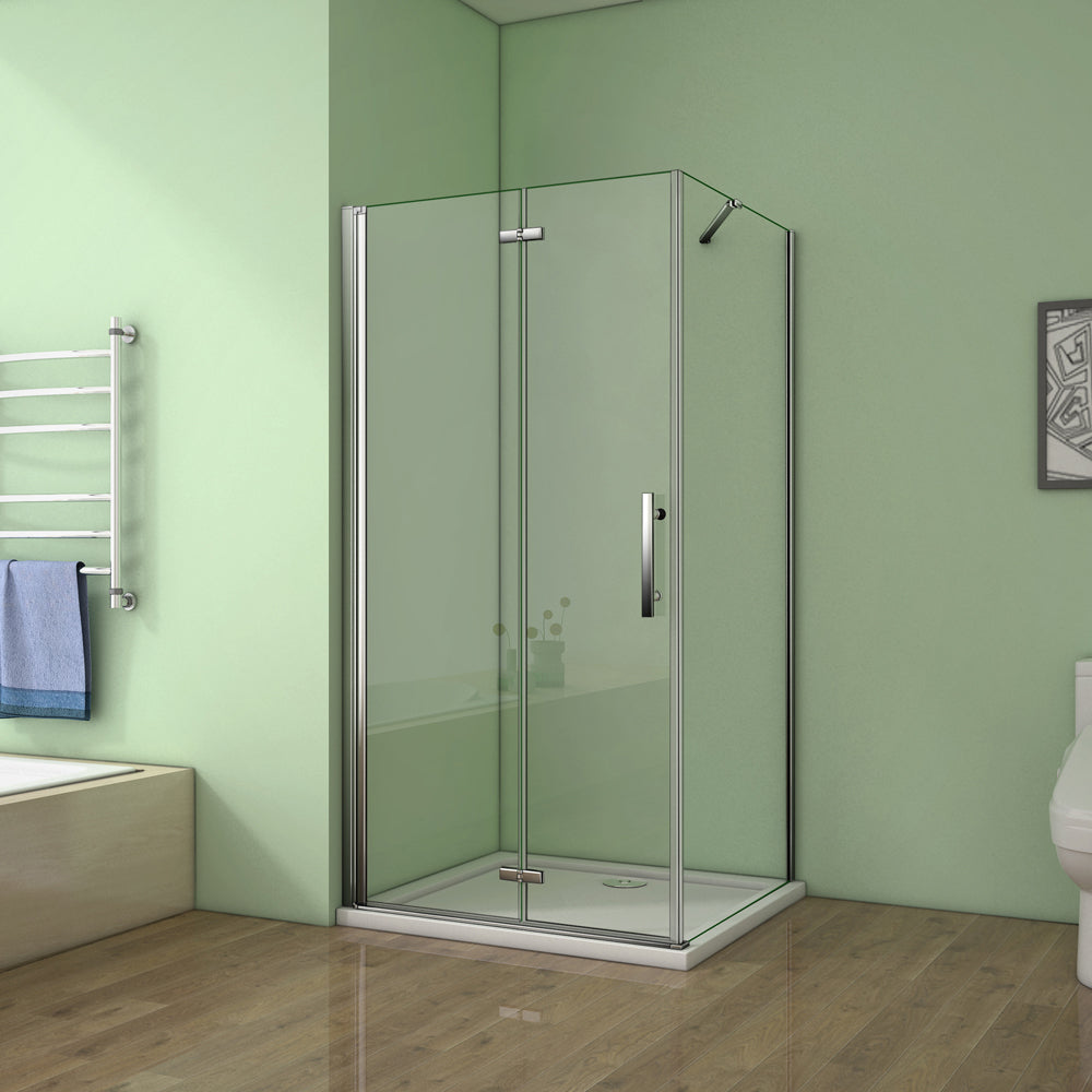 Aica cabine de douche, porte de douche pivotant pliant et paroi de douche avec barre de fixation de 45cm,verre anticalcaire,différentes dimensions -Livraison gratuite