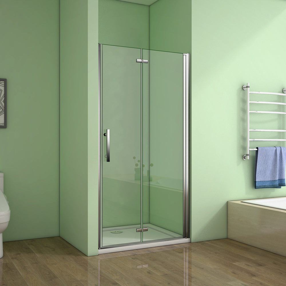 Aica porte de douche pivotante en verre sécurit clair anticalcaire de 6, installation en niche, 185cm hauteur, différentes dimensions disponibles -Livraison gratuite