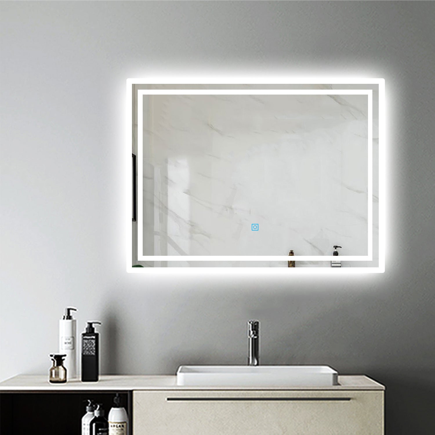 Miroir mural de salle de bain, illumination LED, éclairage intégré, lumière Blanche Froide/Anti-buée 60cm 80cm 90cm 100cm -Livraison gratuite