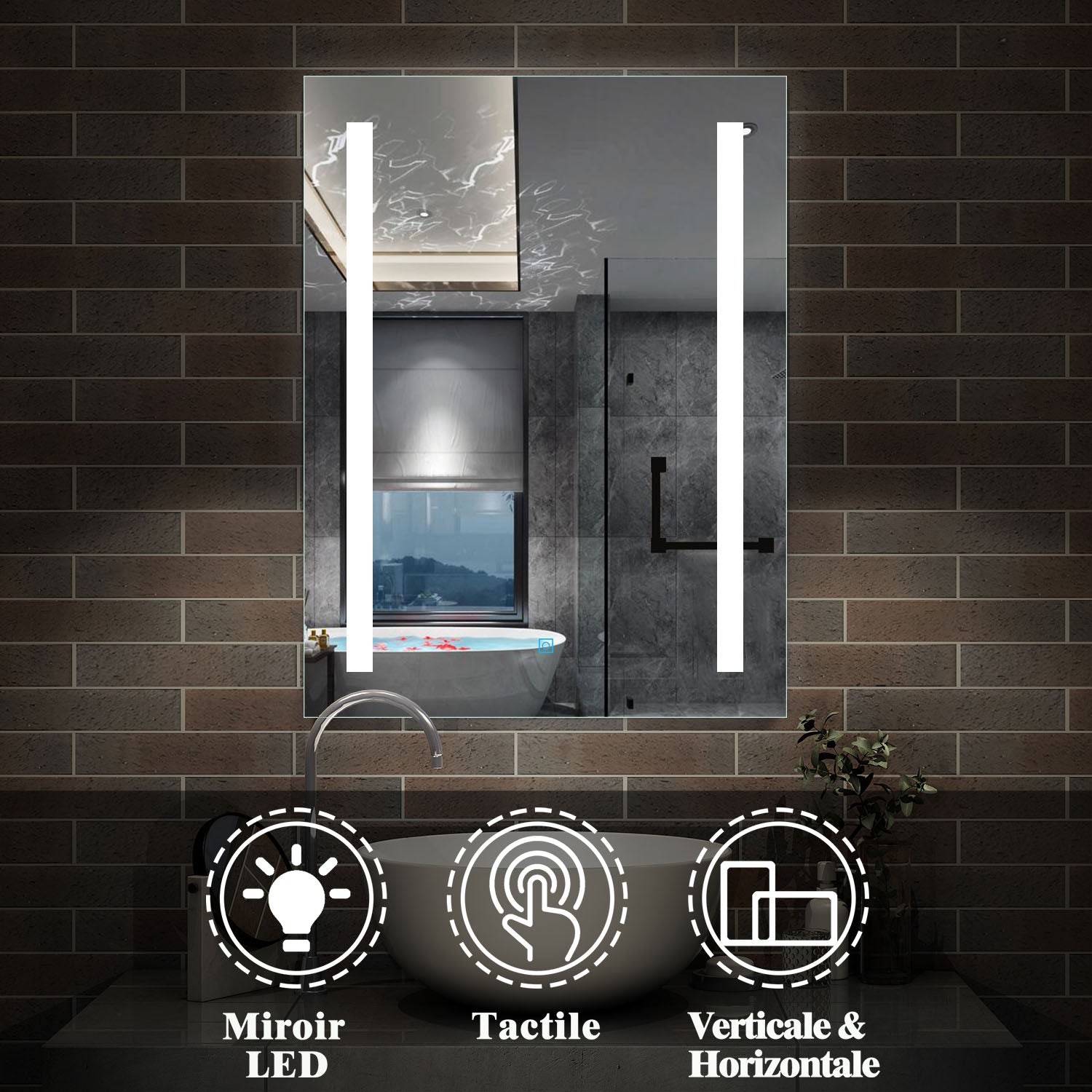 Miroir de salle de bain, Miroir lumineux LED avec anti-buée 45cm 50cm 60cm -Livraison gratuite