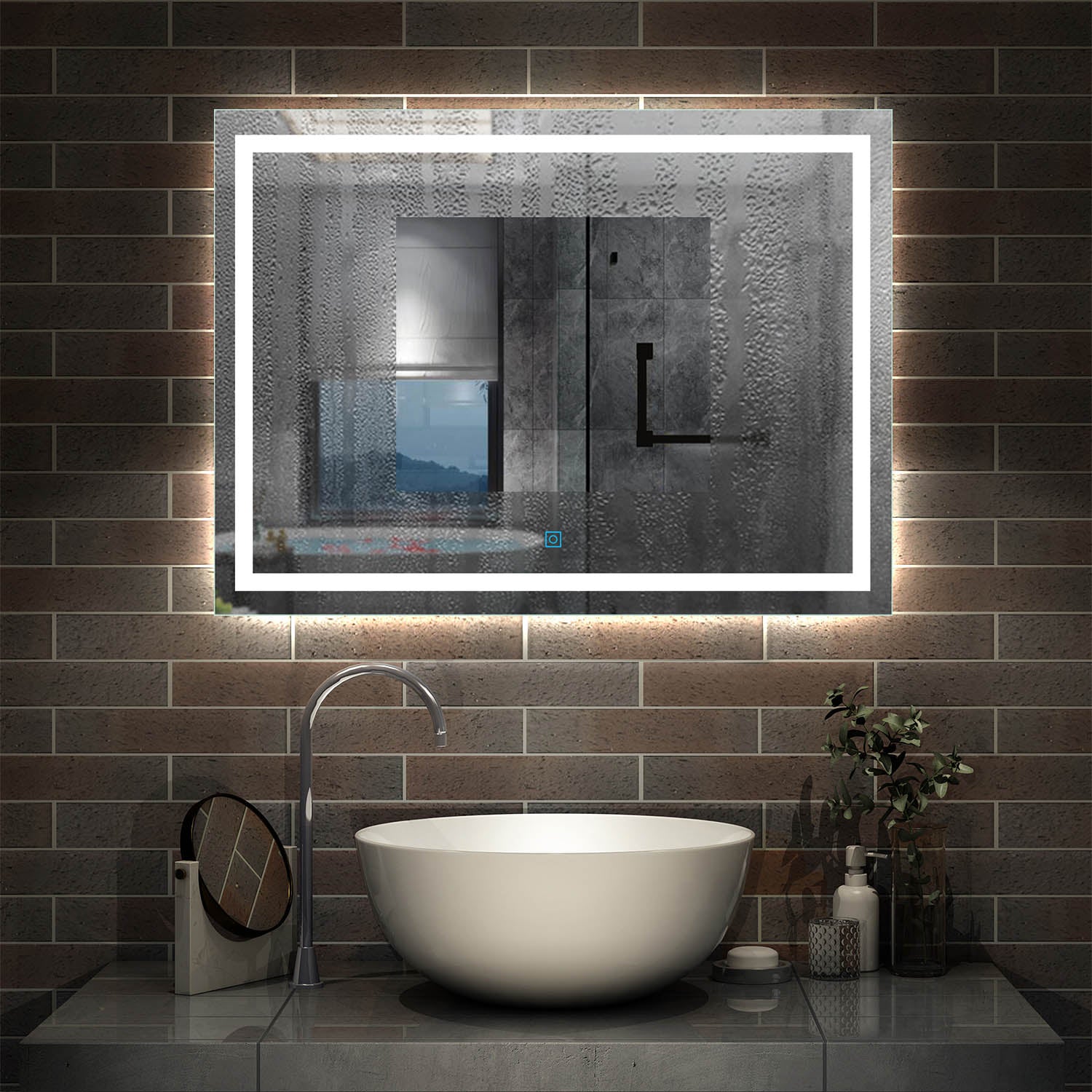 Miroir De Salle De Bain Avec LED - 60 X 45 Cm, éclairage Réglable 3 Couleurs, Anti-buée, étanche IP54, Interrupteur Tactile - 3