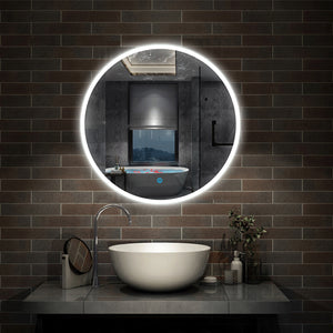 AICA Miroir de salle bain Rond avec anti-buée, Lumière Blanc du jour 6000K Ø 60/70/80 cm