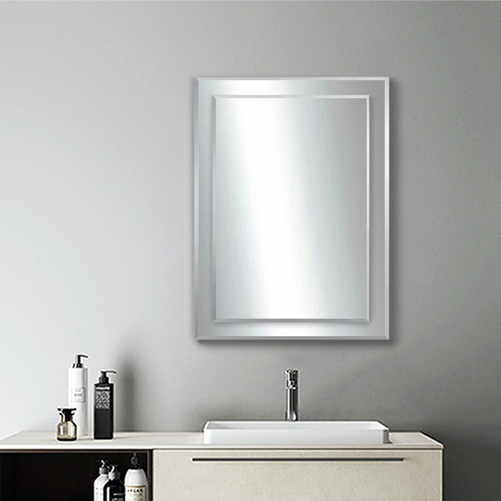 Miroir biseauté pour salle de bain, miroir cosmétique mural rectangulaire double épaisseur 50cm 65cm -Livraison gratuite