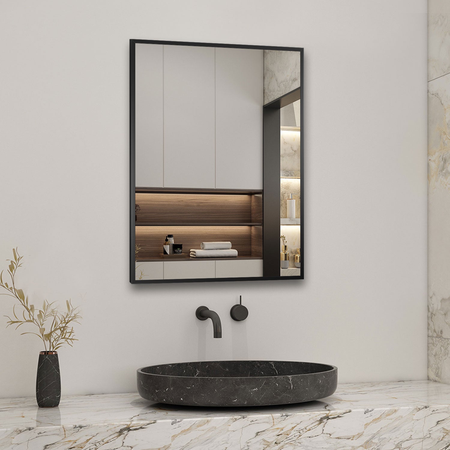 Aica Miroir Mural de Salle de Bain Rectangle noir/doré 50 x70/60x80cm, cadre en aluminium miroir pour Salle de Bain + Salon + WC horizontal et vertical -Livraison gratuite