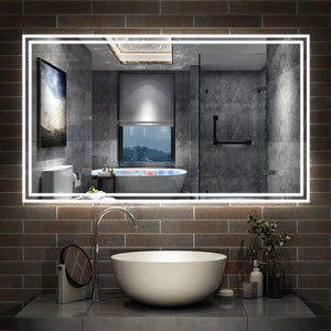 Sirhona – Miroir lumineux de salle de bain 100x70cm – Anti-buée – Éclairage LED blanc froid – Interrupteur tactile carré Sirhona – Miroir lumineux de salle de bain 100x70cm – Anti-buée – Éclairage LED blanc froid – Interrupteur tactile carré
