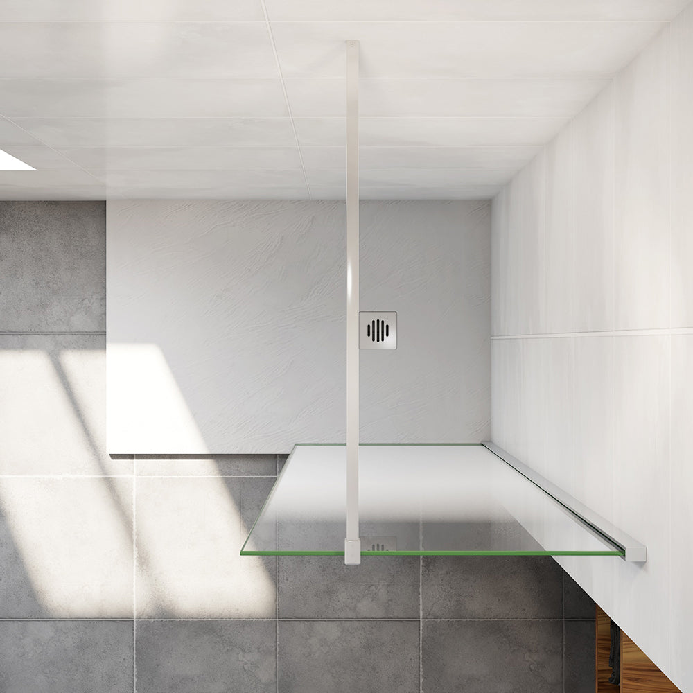 AICA paroi de douche à l'italienne 50-140x200cm Modèle Brume, avec barre de stabilisation 90cm en carré Paroi latérale fixe en 8mm verre de sécurité -Livraison gratuite