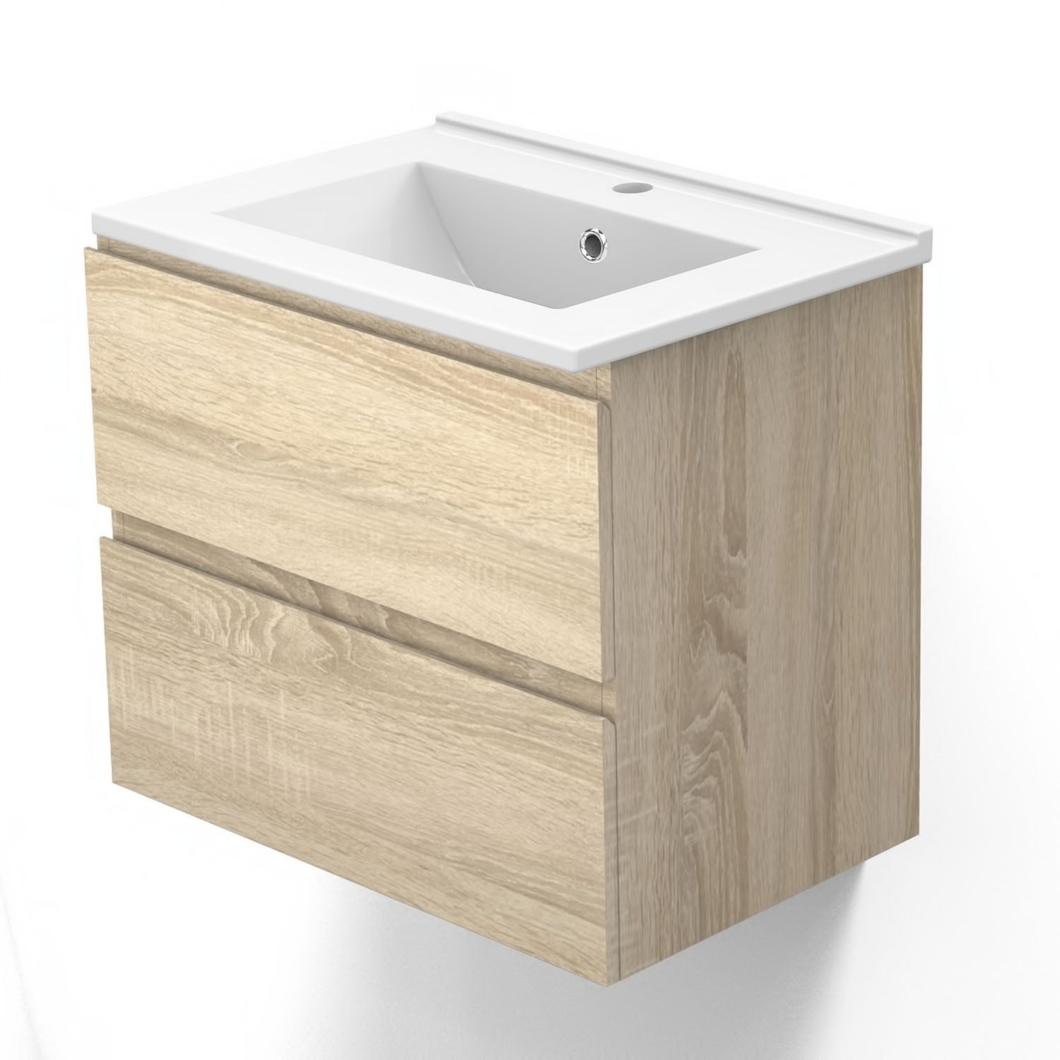 Meuble de salle de bain, Meuble de rangement avec lavabo, Meuble sous vasque suspendu, Blanc/Anthracite/Bois Clair, 60 cm -Livraison gratuite