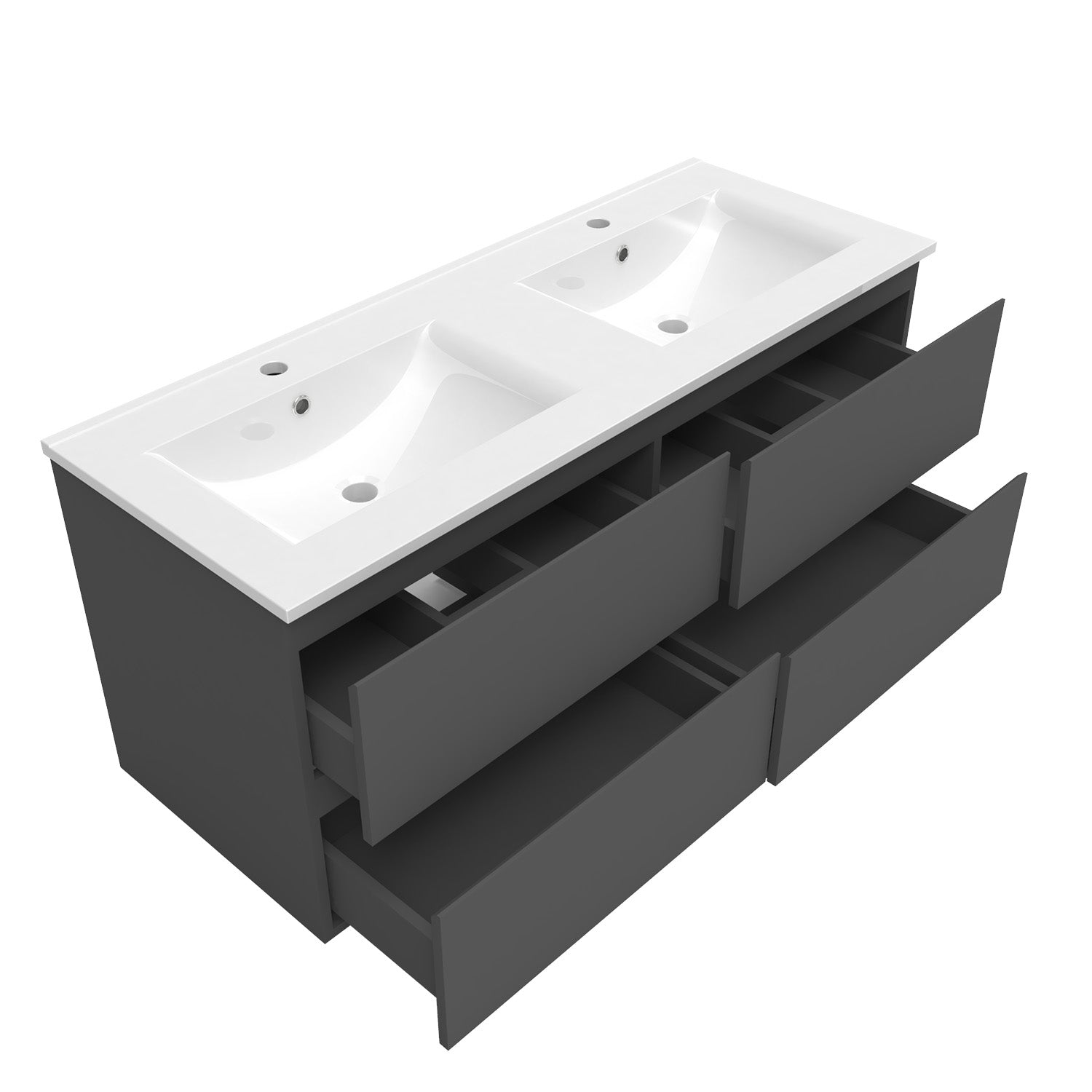 Meuble de salle de bain, Meuble de rangement avec lavabo, Meuble sous vasque suspendu, Blanc/Anthracite/Bois clair 120cm -Livraison gratuite