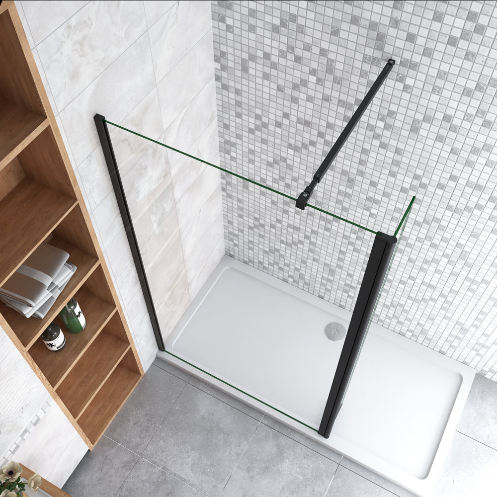 Aica paroi de douche à l'italienne 50-160cm avec un retour pivotant 30/40cm en 8mm verre anticalcaire avec une barre de stabilisation extensible -Livraison gratuite