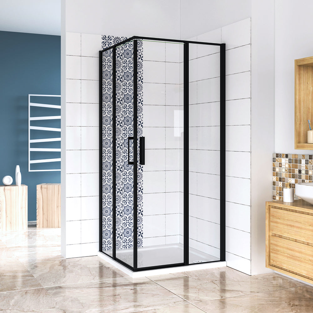 Aica cabine de douche carrée profilé noir mat,en verre anticalcaire -Livraison gratuite