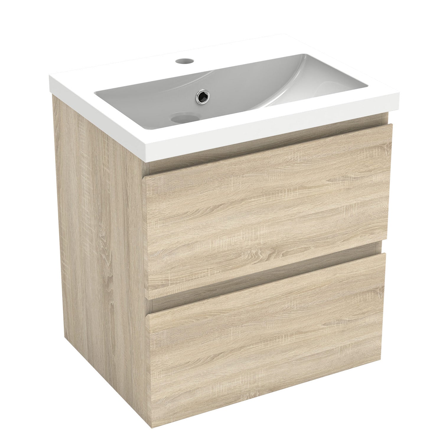 Meuble de salle de bain, Meuble de rangement avec lavabo, Meuble sous vasque suspendu, Blanc/Anthracite/Bois clair 50cm -Livraison gratuite