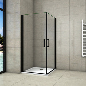 aica-cabine-de-douche-accès-d’angle-AICA cabine de douche porte de douche pivotante noir en 8mm verre anticalcaire hauteur:200cm