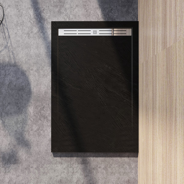 Aica Receveur De Douche Extra-plat Bac à Douche Noir, Grille Inoxydable Et Bonde De Série Incluses